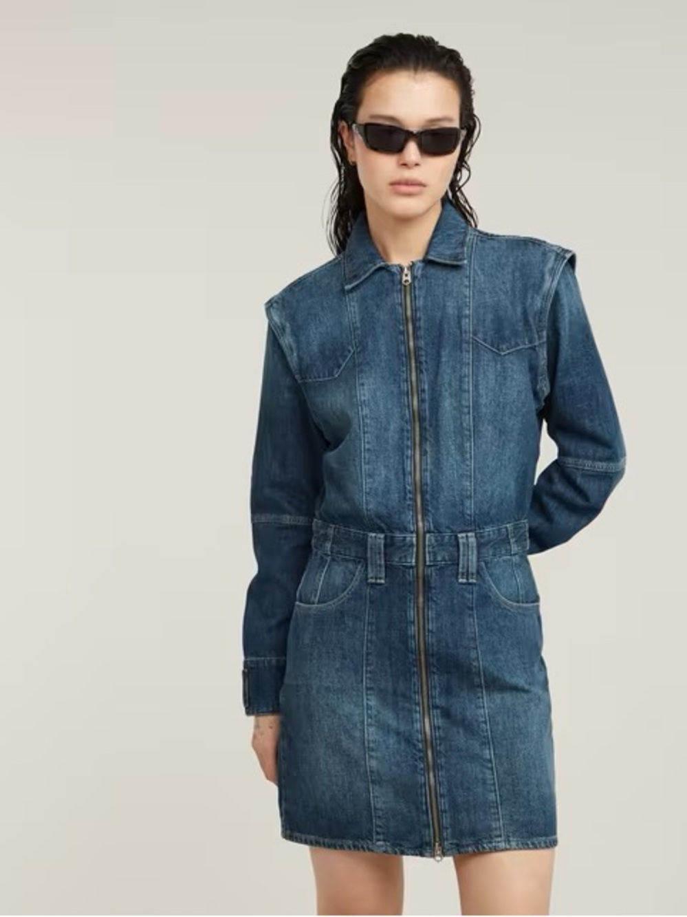G-Star Dark Blue Zip-Front Denim Overall Dress